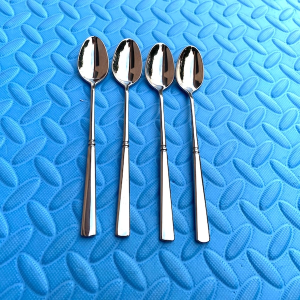 Oneida Easton USA Heirloom glossy stainless flatware Set of 4 iced tea spoons 7-3/8"
