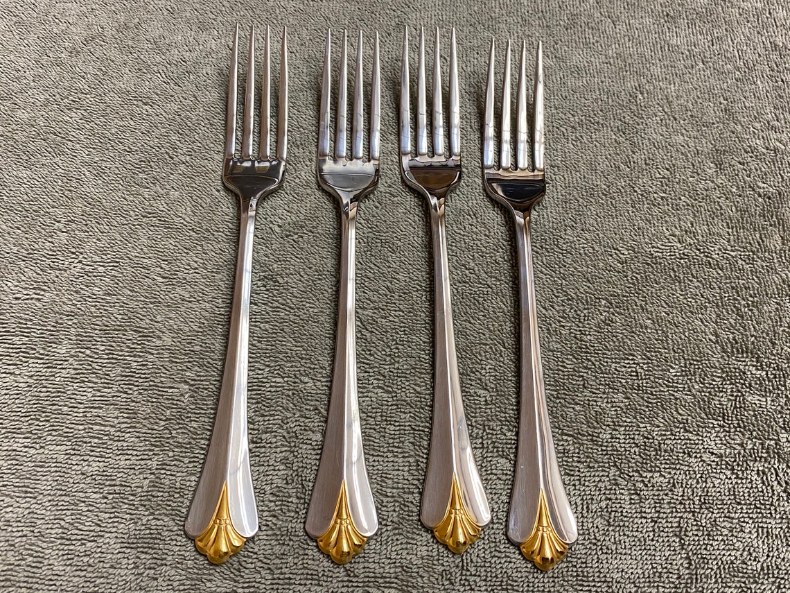 Oneida Golden Royal Flute Stainless Steel Flatware 4 Dinner Etsy