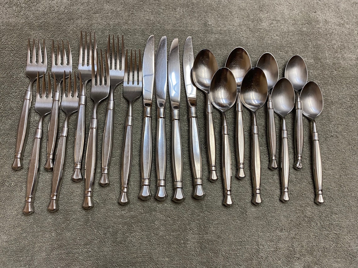 Oneida Act II 2 Satin Stainless steel flatware 20 piece set Etsy