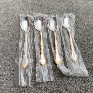 Oneida Golden Royal Chippendale stainless flatware 4 round spoons 6-7/8&quot; Unused