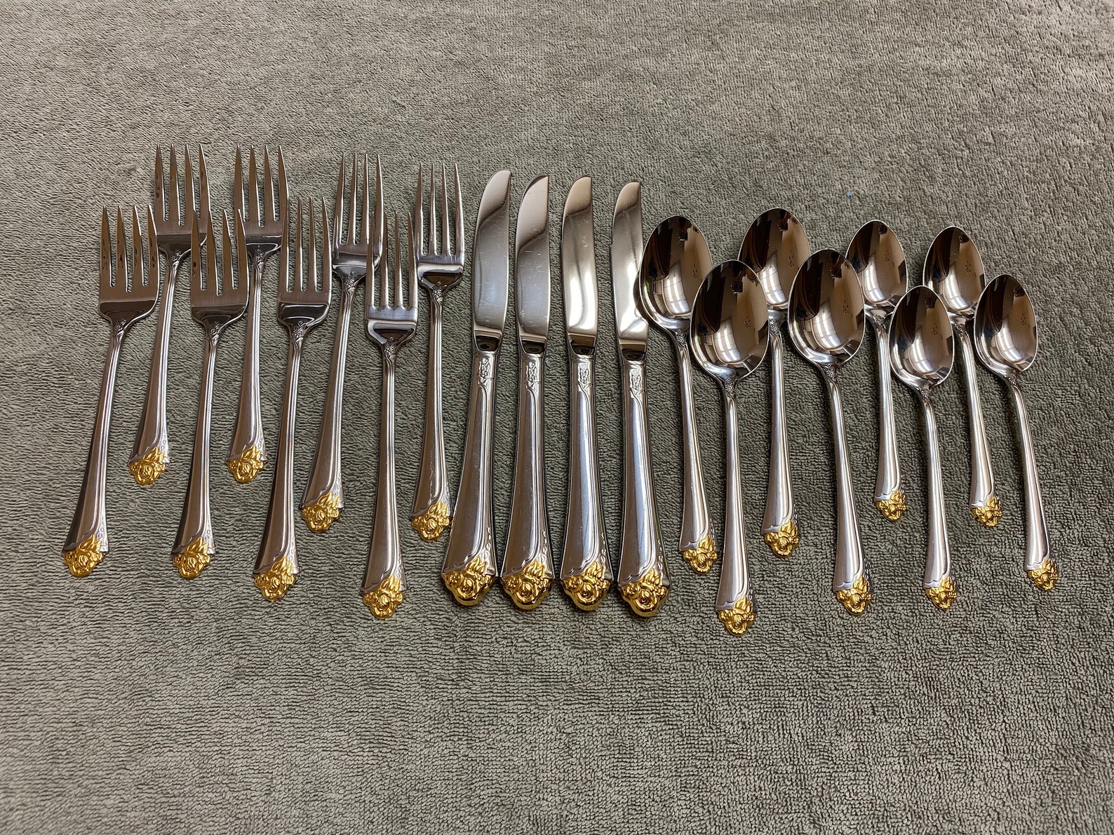 Oneida Golden Damask Rose stainless steel USA flatware 20 pc Etsy