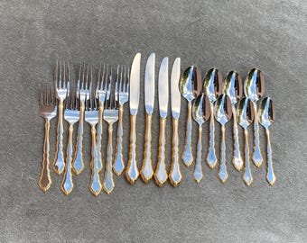 Oneida Golden Royal Chippendale Community stainless flatware 20 pc set Excellent!