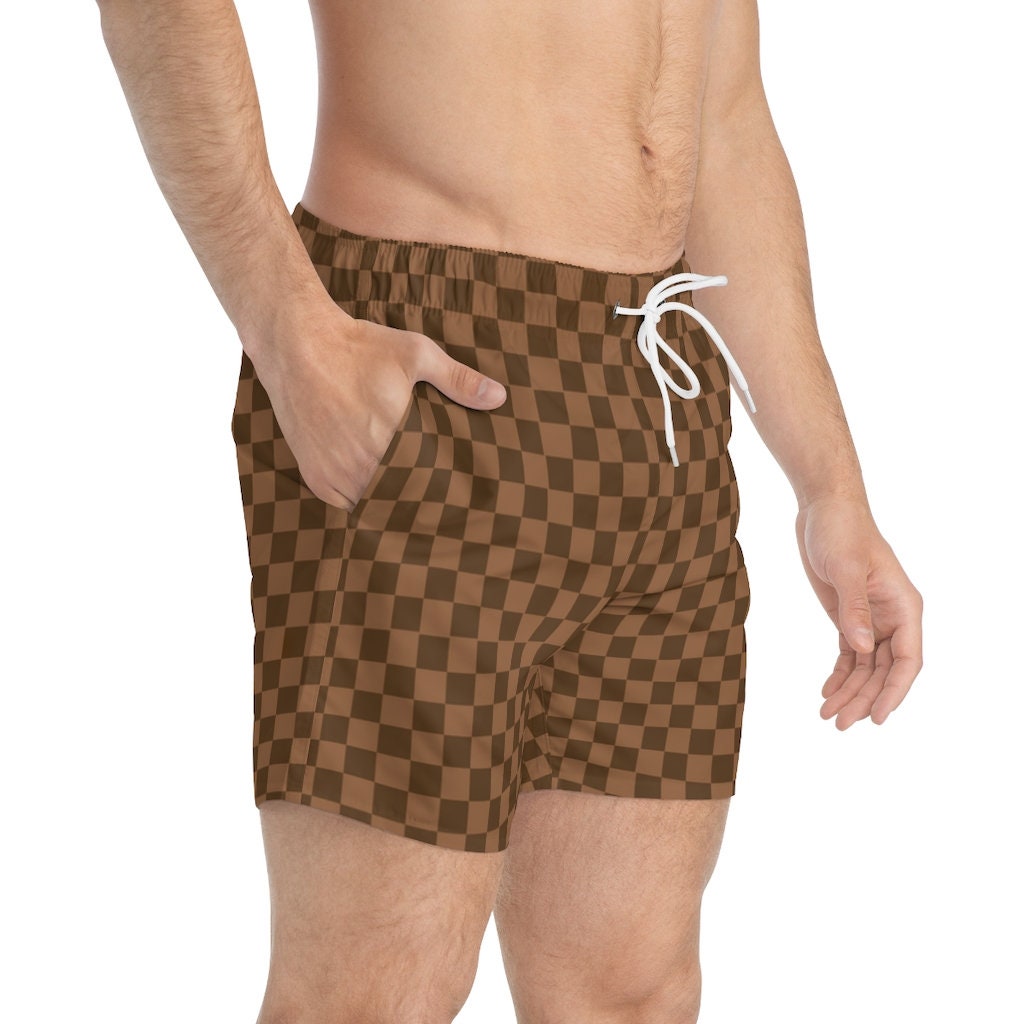 Beige and Brown Checkers Neutral Tan and Brown Checkered Mens 