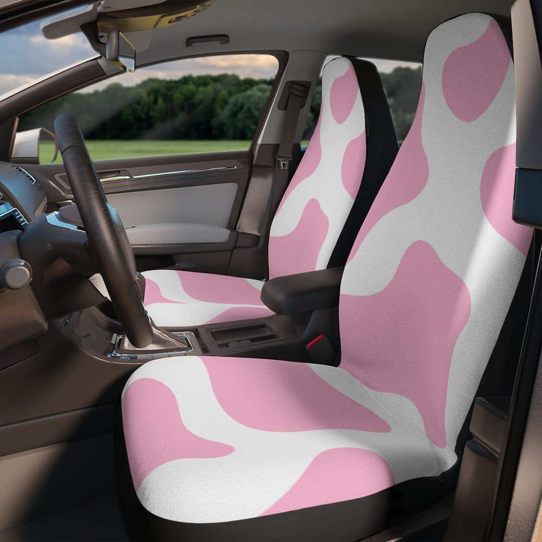 ZPINXIGN Strawberry Cow Seat Cover with Steering Wheel Cover Cute Car Seat  Cover Full Set for Women Pink Car Accessories Bench Seat Cover for