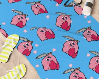 Kirby Knife Cut You Beach Towel, Kirby Knife Towel, Kirby Blanket, Kirby Knife Meme, Kirby Knife Funny Gift Standard Beach Towel, 30x60