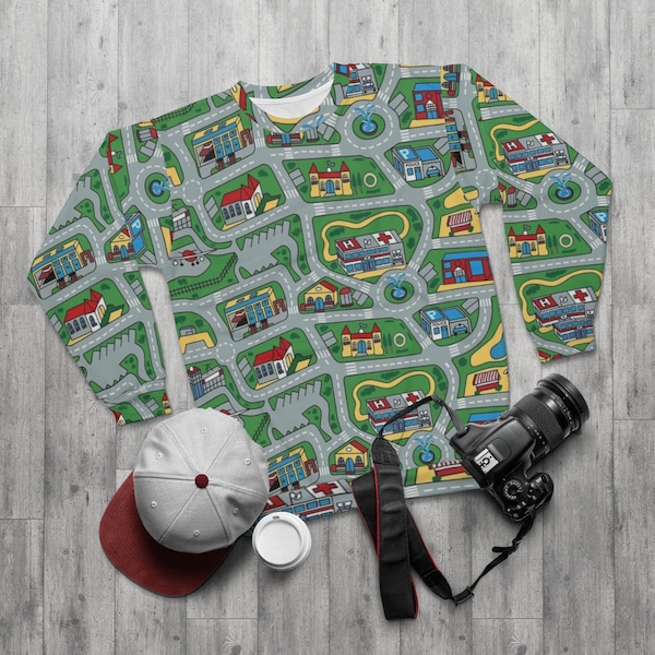 Kids Playroom City Streets Rug Sweatshirt, Kids City Life Rug All Over Print Sweatshirt, City Streets 90s Nostalgia Sweatshirt