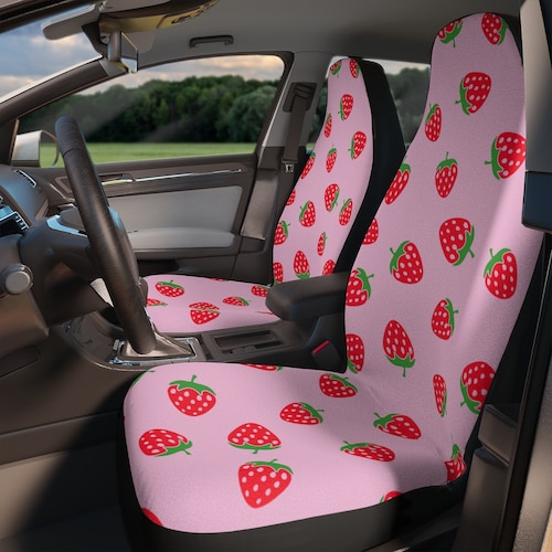 Cute Steering Wheel Belt Leather Look Girly PINK Seat Covers Car Mats Ladies Set 