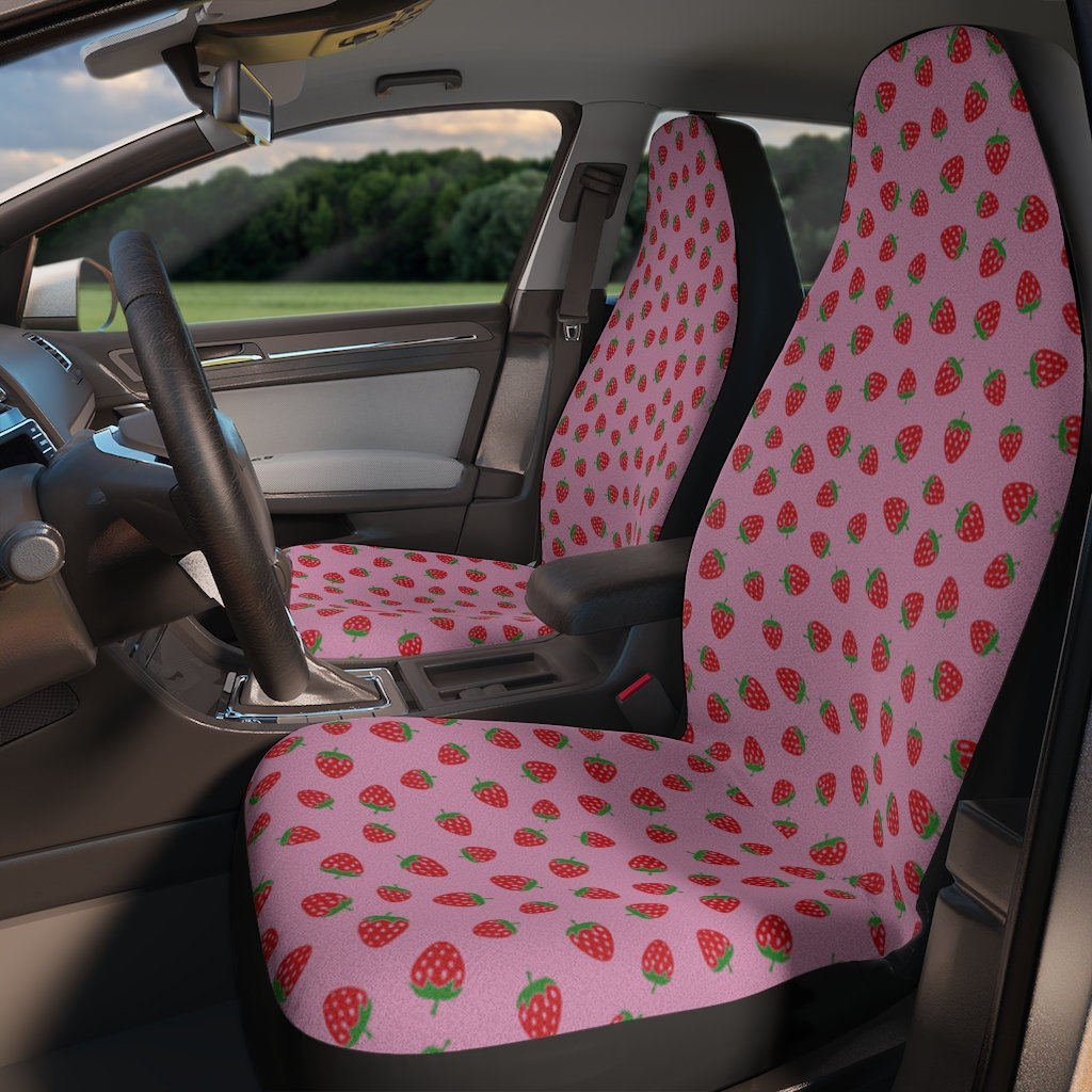 Pink Erdbeere Auto Sitzbezüge für Fahrzeug, Auto Sitzbezug für Frauen.  Erdbeere Print Auto Sitzaufbedeckung - .de