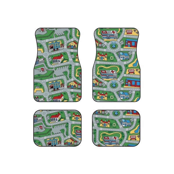 Kids Playroom City Streets Rug Car Mats (Set of 4), Kids City Life Rug Car Mats