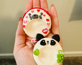 Polymer clay valentine day seal and panda fidget spinner worry stones