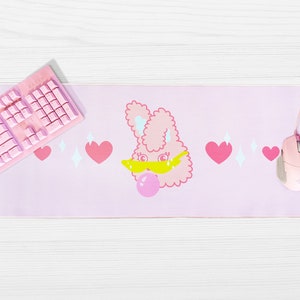 Sassy Bunny Mousepad | Cute Pink Desk Pad | Large Gaming Mouse Pad | Busy Bunny Table Mat