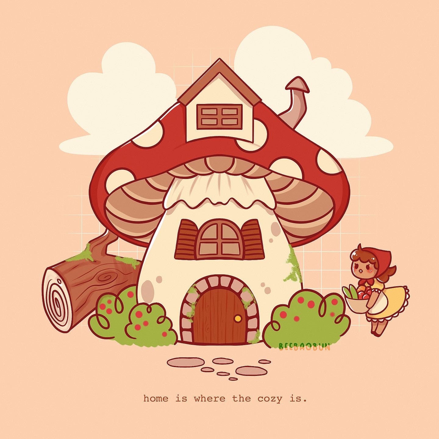 Cozy Mushroom House Art Print / Kawaii Art Print / Cute Art Etsy