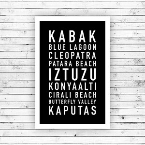 Turkey - Prints, Typography, Wall Art, Poster, Decor, Minimalist - Kabak, Iztuzu, Kaputas, Blue Lagoon, Cleopatra (Unframed)
