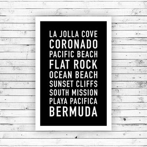 San Diego, California, United States - Prints, Typography, Wall Art, Poster, Decor - La Jolla, Coronado, Flat Rock, Bermuda (Unframed)