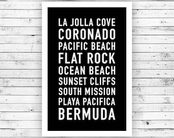 San Diego, California, Estados Unidos - Impresiones, Tipografía, Arte de pared, Póster, Decoración - La Jolla, Coronado, Flat Rock, Bermudas (Sin marco)