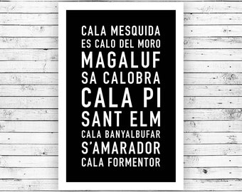 Mallorca - Beach Decor, Beach Print, Typography Print, Beach Wall Art, Beach Art, Beach Poster, Beach Sign (Unframed)