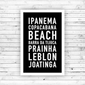 Río de Janeiro, Brasil - Impresiones, Tipografía, Arte de la pared, Cartel, Decoración, Minimalista - Ipanema, Copacabana, Barra, Prainha, Leblon (Sin marco)