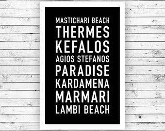Kos - Beach Decor, Beach Print, Typography Print, Beach Wall Art, Beach Art, Beach Poster, Beach Sign (Unframed)
