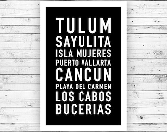 Mexico - Prints, Typography, Wall Art, Poster, Decor, Minimalist - Tulum, Sayulita, Isla Mujeres, Cancun, Los Cabos, Bucerias (Unframed)