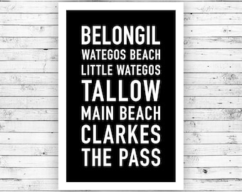 Byron Bay, Nsw, Australia - Prints, Typography, Wall Art, Poster, Decor, Minimalist (Unframed)