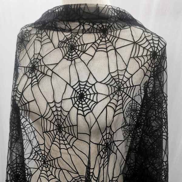 Spider web flocked on mesh 58''/150 cm wide spider web fabric by the yard
