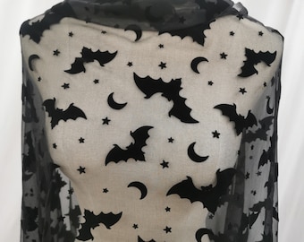 Halloween Bat Tulle Fabric - Black Mesh, 58" Wide