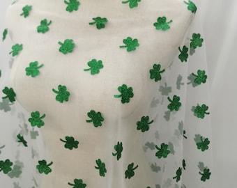 St Patrick's Day Tulle Fabric with shamrocks St Patrick's day fabrics Shamrocks fabric by the yard