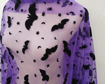 Halloween Bat Fabric: Purple Tulle Mesh, 58" Wide