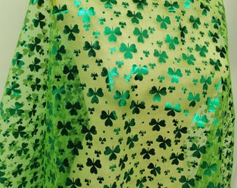Shamrock Tulle Fabric, St Patrick's Day Mesh, Green Fabric By The Yard