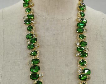 Vintage Antiqued Gold Tone Jeweled Chain Belt, Adjustable  display picture 1
