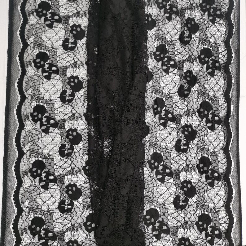 Black Skull Lace Fabric: 58-inch Wide Material, Halloween by the Yard ...
