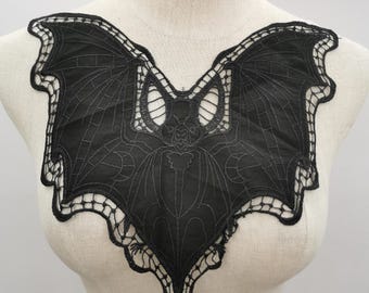 Black  bat Embroidery Lace Collar: Halloween Costume Sewing Supplies, Steampunk Style