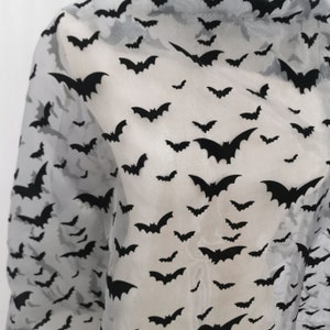 Flocked Bat Organza Fabric: Halloween Decor, 58&quot; Wide