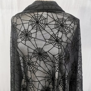 Spider web flocking design on stretch mesh 4 way 58&#39;&#39;/150 cm wide Halloween fabric by the yard or wholesale