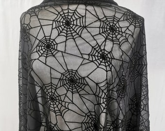 Toile d'araignée floquée sur filet extensible dans 4 directions, tissu d'Halloween de 58 po./150 cm de large par mètre ou en gros