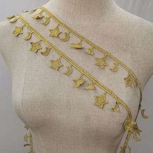 Gold Star and moon Embroidered Lace  Stars trims 35 mm width Halloween lace trim by the yard or wholesale