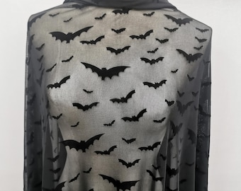 4 way stretch Bat Fabric black bats flocked on mesh fabric  bat fabric by the yard