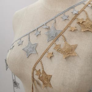 Gold Star Tassel Embroidered Lace  Stars lace trim 65 mm width Halloween supplies by the yard or wholesale