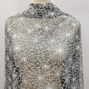 Spider Web Screen Print Fabric: Black Halloween Mesh, Decoration Fabric By The Yard