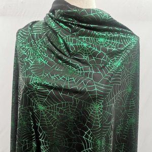 Spider Web green Foil stretch fabric Stretch spider web Halloween stretch spider web by the yard