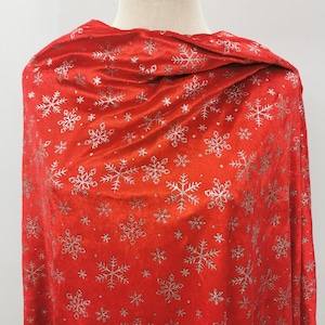 Silver Glitter Snowflake Velvet Fabric: Red Christmas Print
