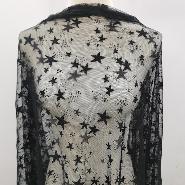 Black Star Stretch Lace Fabric: 58" Wide, By The Yard