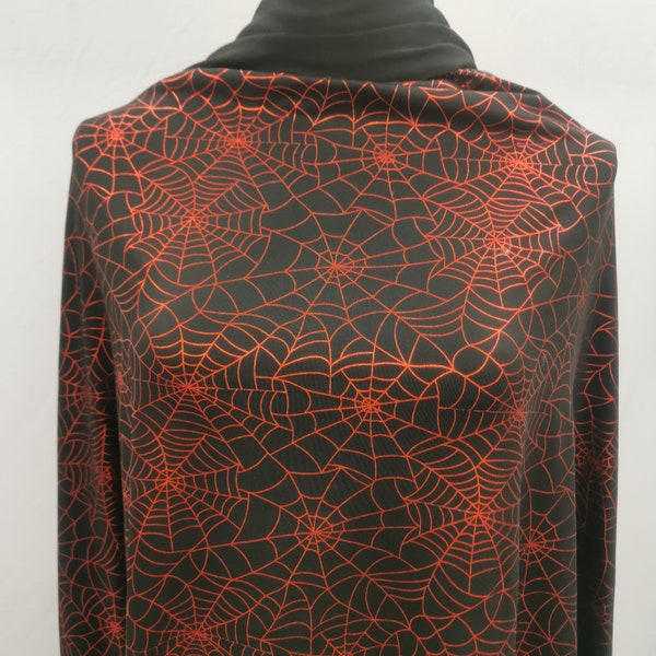 Red Foil Spider Web Stretch Fabric - Halloween Costume Material