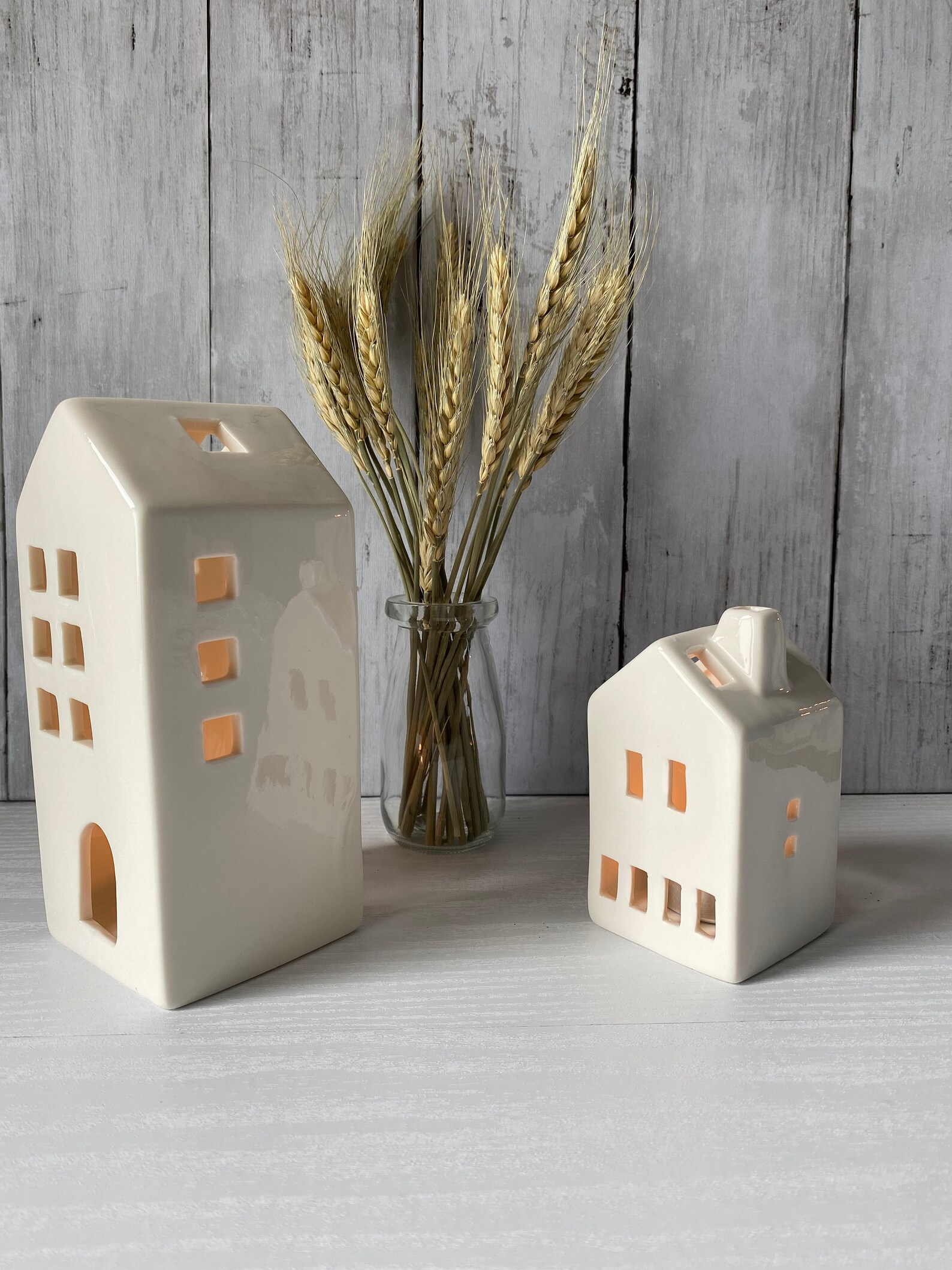White Ceramic Tealight Houses/Holders Tall house/Small House Etsy