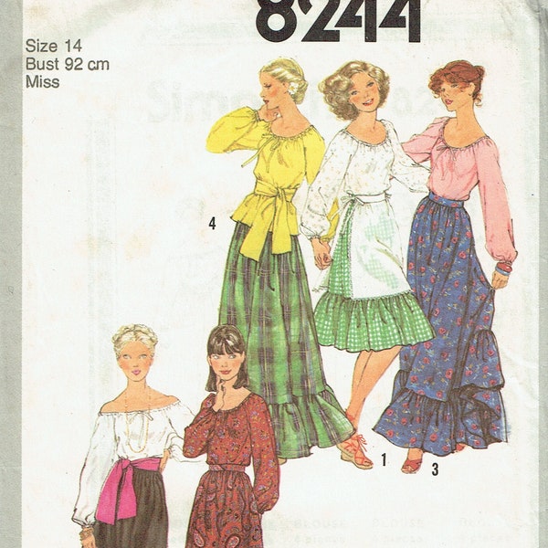 1970s Vintage Sewing Pattern for Dressmaking Cottagecore Womens Ladies Blouse Top Shirt ,Maxi Skirt, Midi Skirt, Apron and Sash Size 14