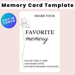 Share a Memory Card Template, Personalized Favorite Memory, Memorial Card, Keepsake Funeral Card, Guest Book Alternative, Printable 4x6 Card