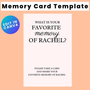 Memory Card Template, Personalized Favorite Memory, Memorial Card, Keepsake Funeral Card, Guest Book Alternative, Printable 4x6 Card