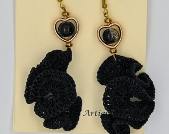 Earrings_Crocheted Black Drop!