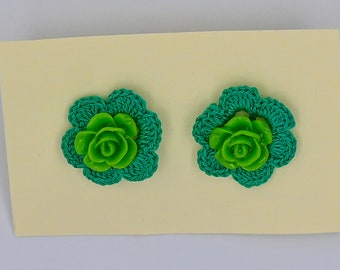 Crocheted Green Rose Stud