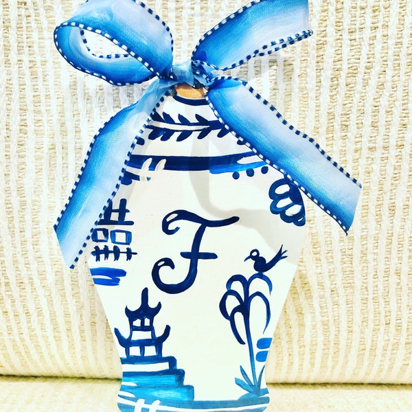 Ginger Jar Ornament - Blue and White Chinoiserie  6"